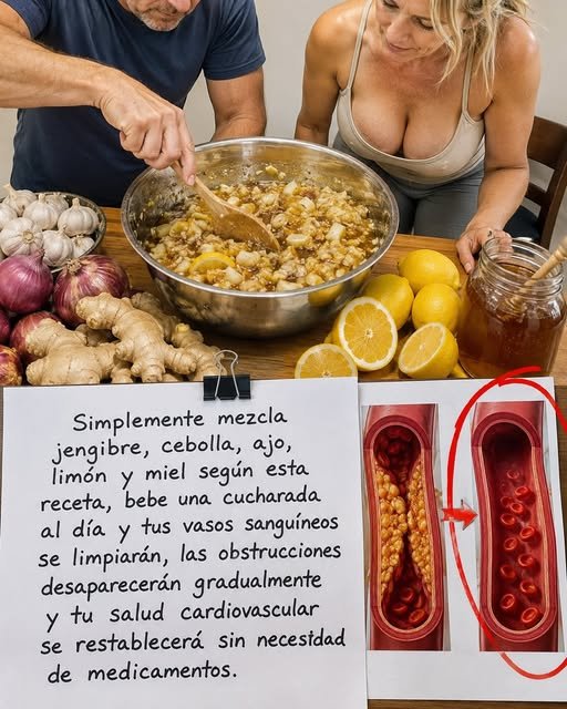 Mezcla de jengibre cebolla ajo limón y miel