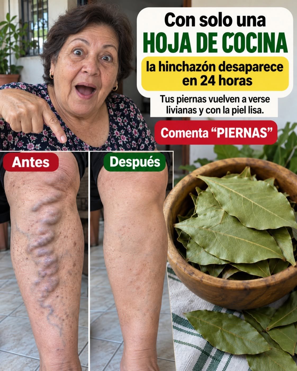 Antes y después de usar hoja de laurel en las piernas