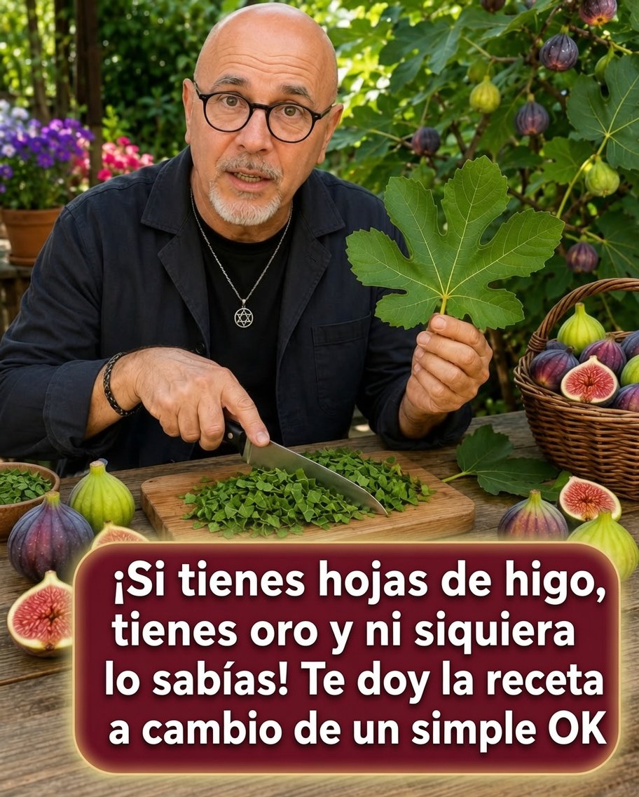 Hombre sosteniendo hoja de higuera cortando hojas